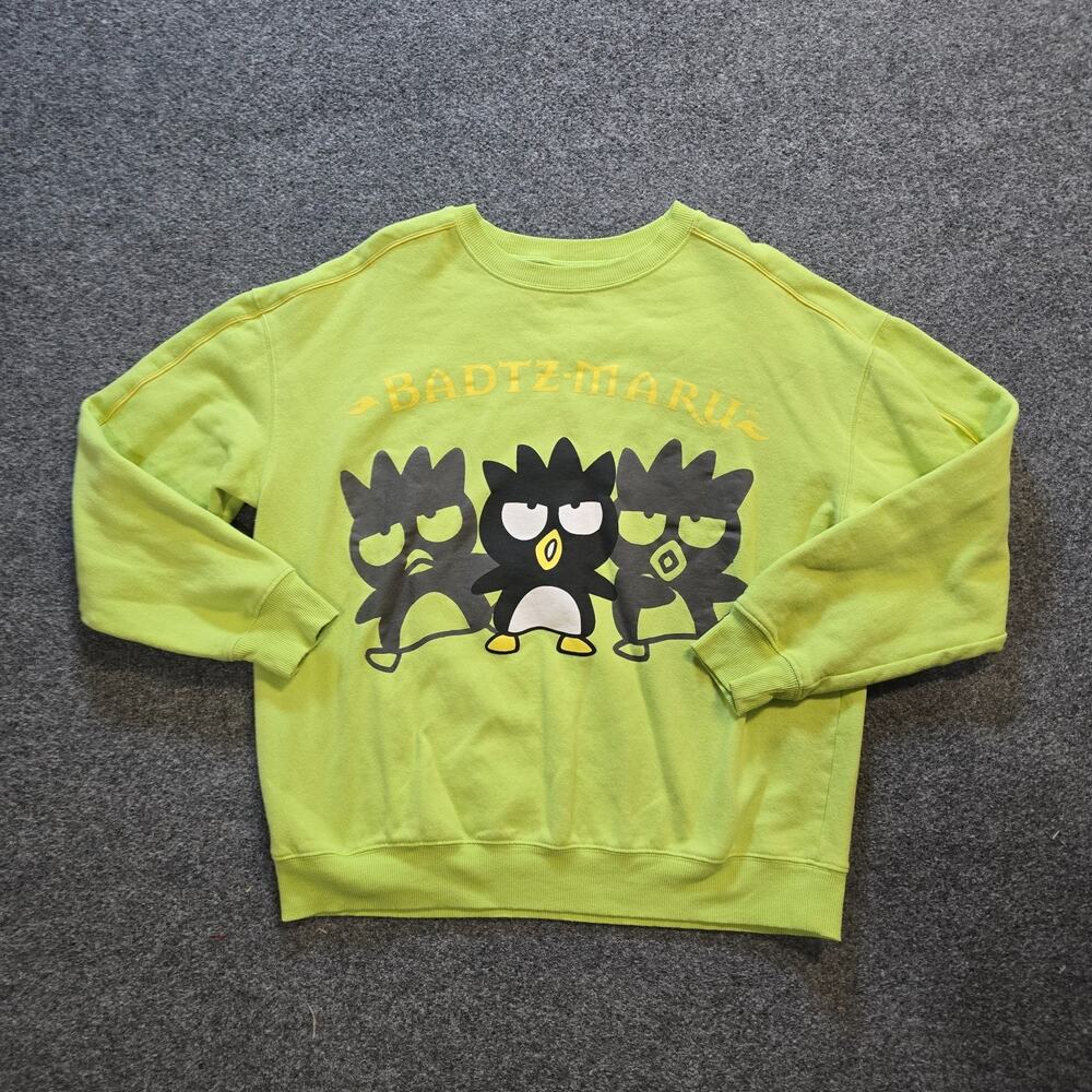 Badtz Maru Sweatshirt Womens Size Large Green Japanese Penguin Crew Neck Casual